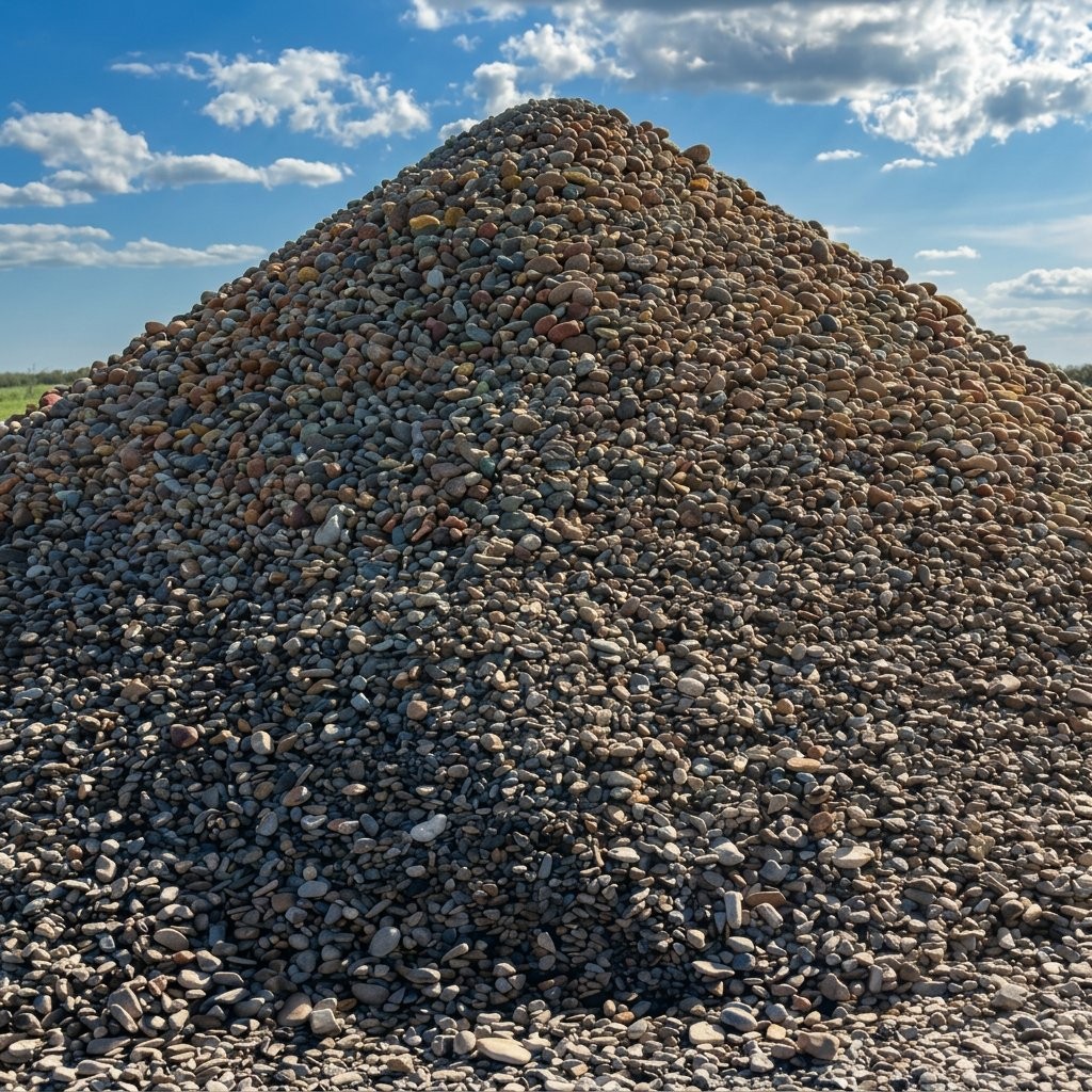 Mound of natural multicolor river rock for decorative landscaping and drainage